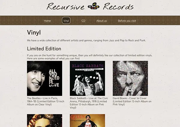 final design of the website's vinyl page
